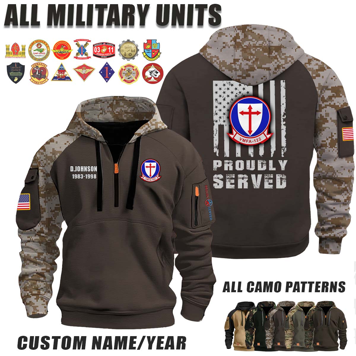 VMFA-122 Crusaders_Camo Halfzip Hoodie