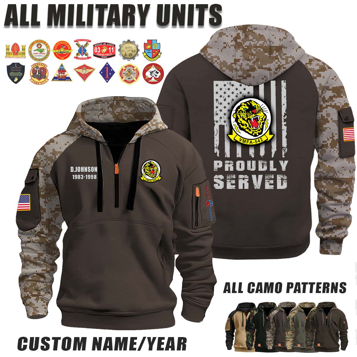 VMFA-542 Tigers_Camo Halfzip Hoodie