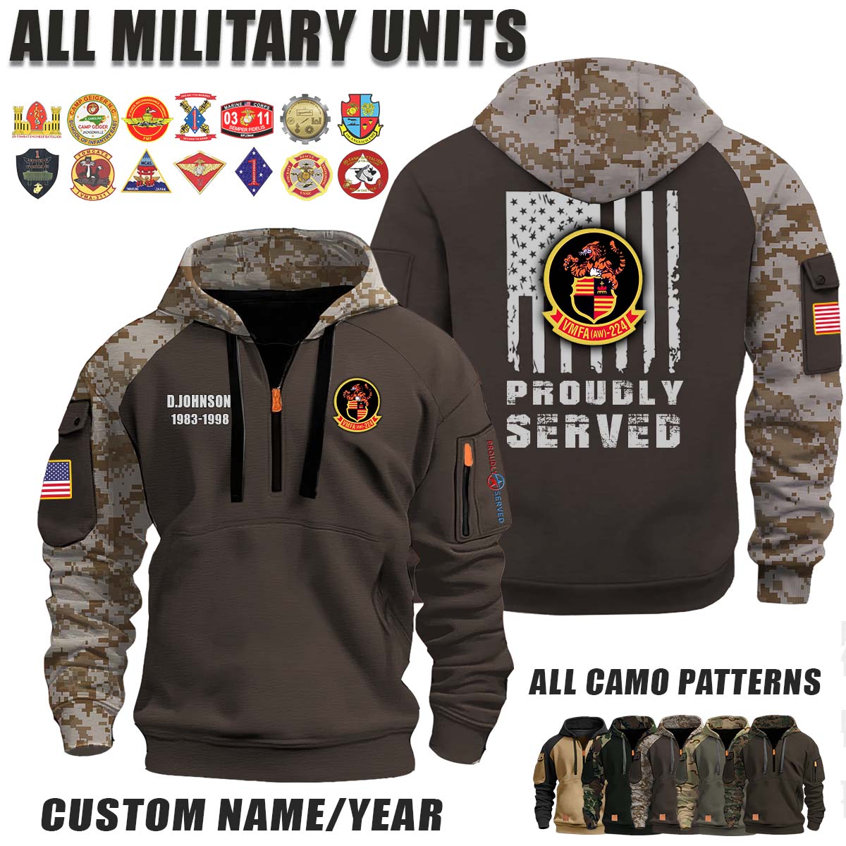 VMFA(AW)-224 Fighting Bengals_Camo Halfzip Hoodie