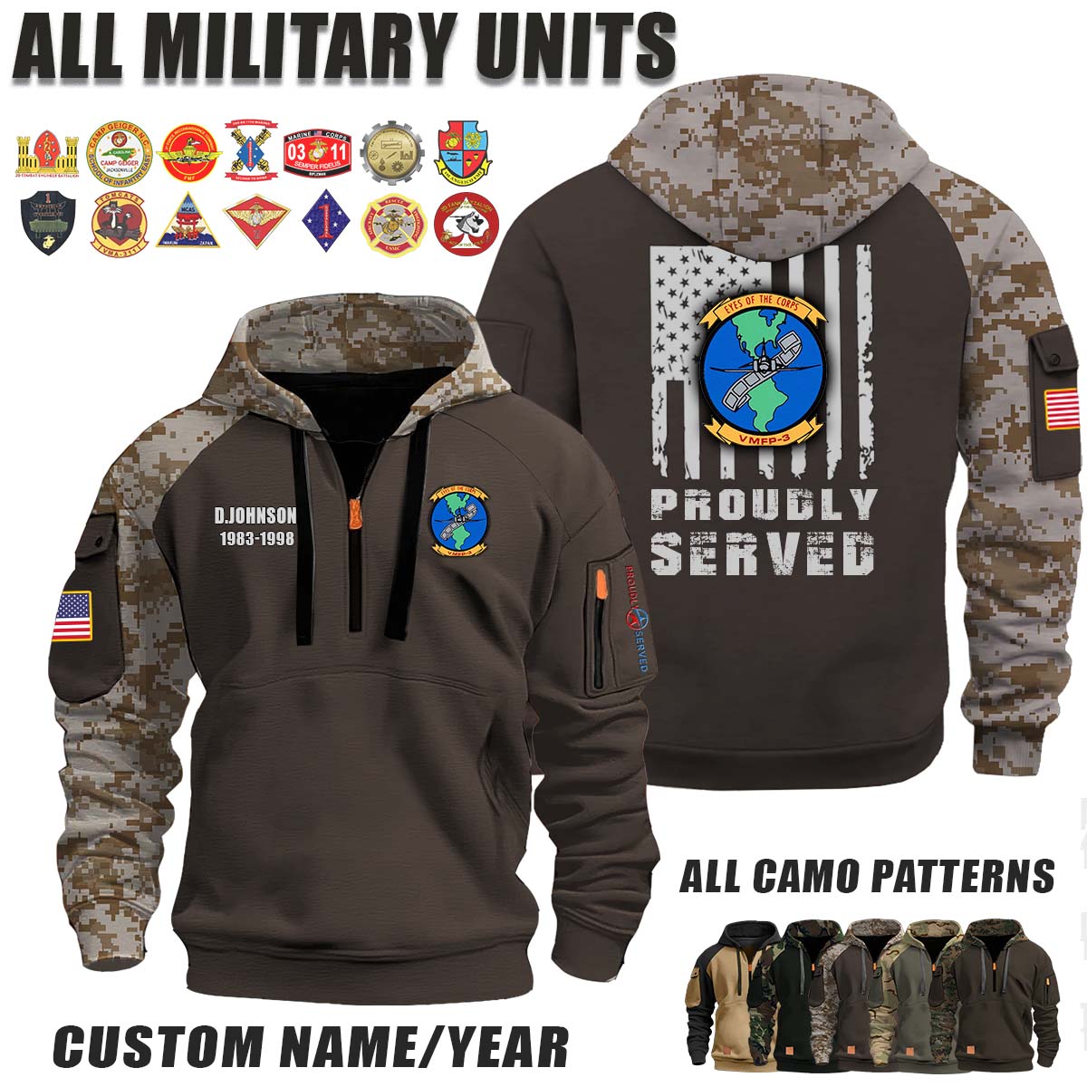 VMFP-3 Eyes of the Corps_Camo Halfzip Hoodie