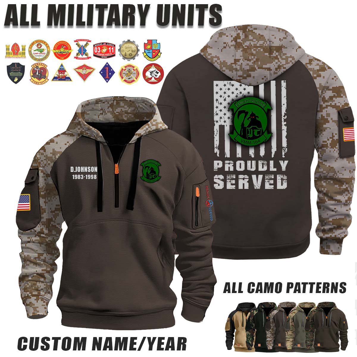 VMM-164 Knightriders_Camo Halfzip Hoodie