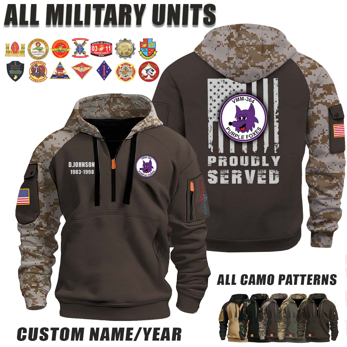 VMM-364 Purple Foxes_Camo Halfzip Hoodie