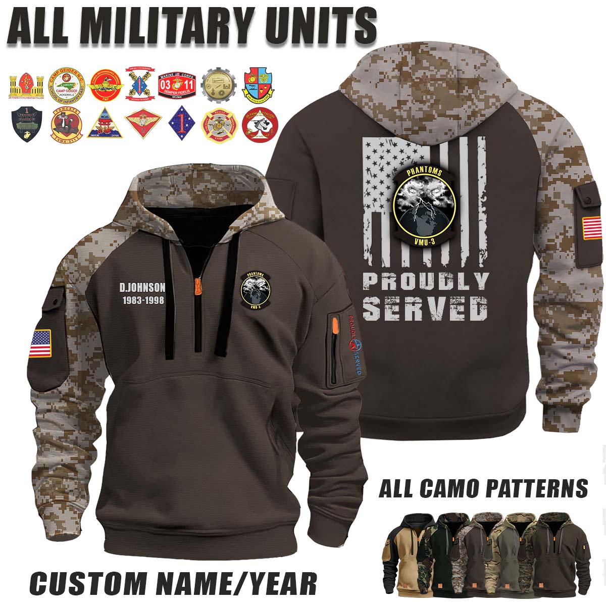 VMU-3 Phantoms_Camo Halfzip Hoodie