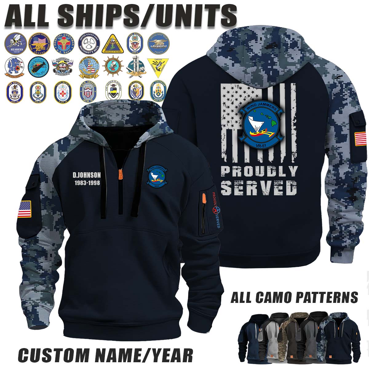 VR-51 Windjammers_Camo Halfzip Hoodie