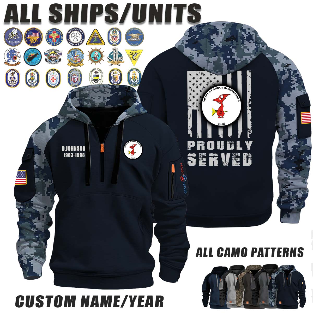 VS-33 Screwbirds_Camo Halfzip Hoodie