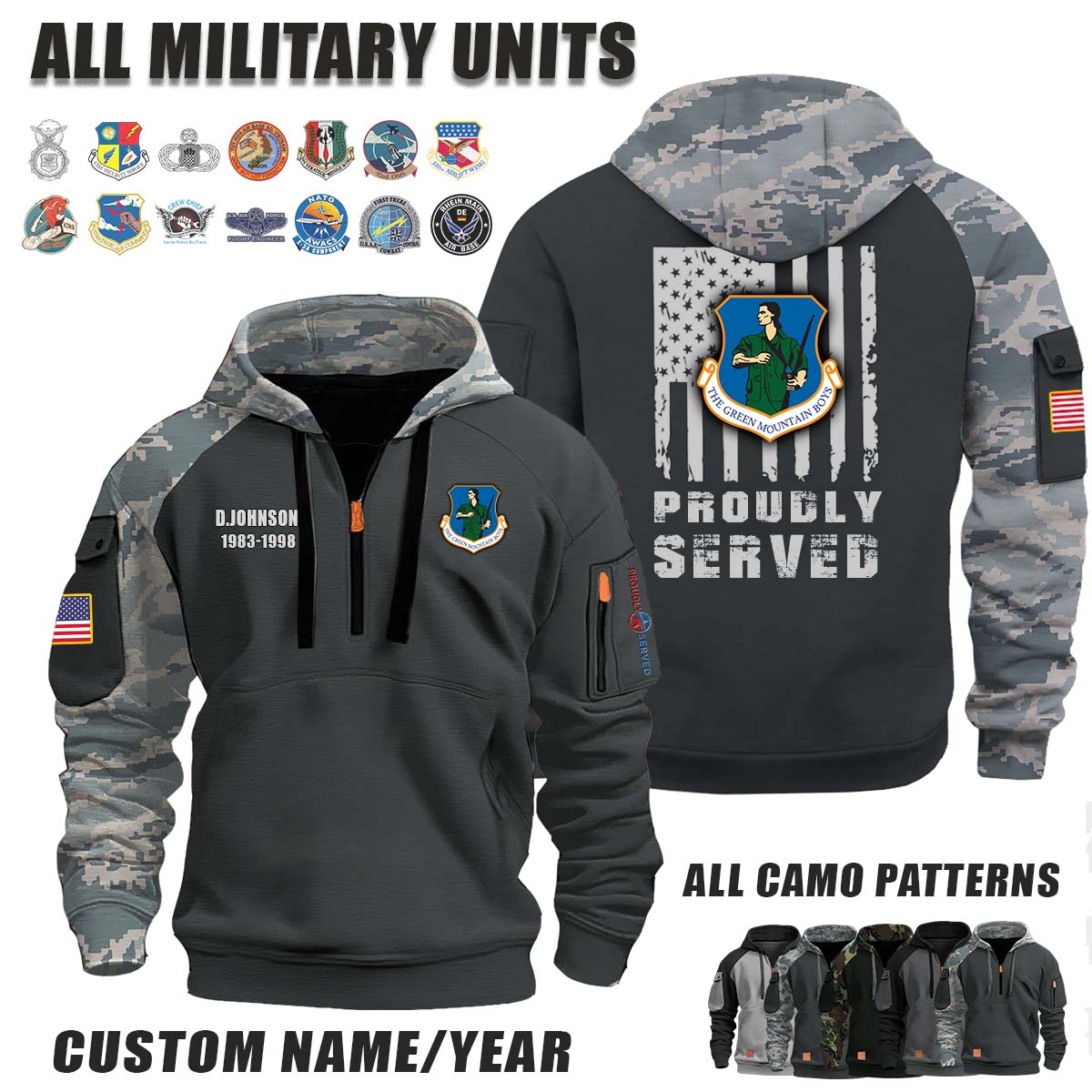 VT ANG Vermont Air National Guard_Camo Halfzip Hoodie