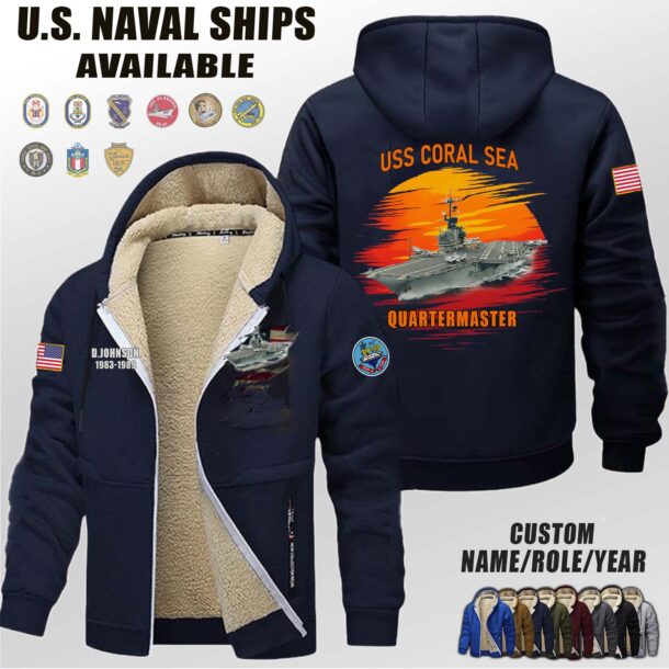Custom US Naval Ships Sunset Fleece Zip Hoodie 5